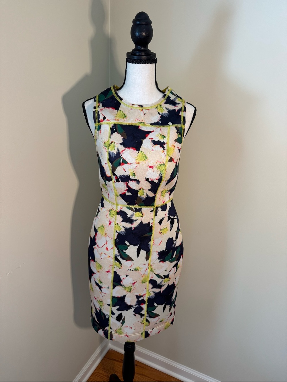 J. Crew Navy, White & Lime Floral Sheath Dress